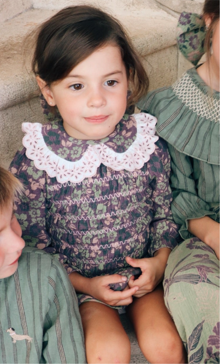 Vestido Gomas Flores Morado