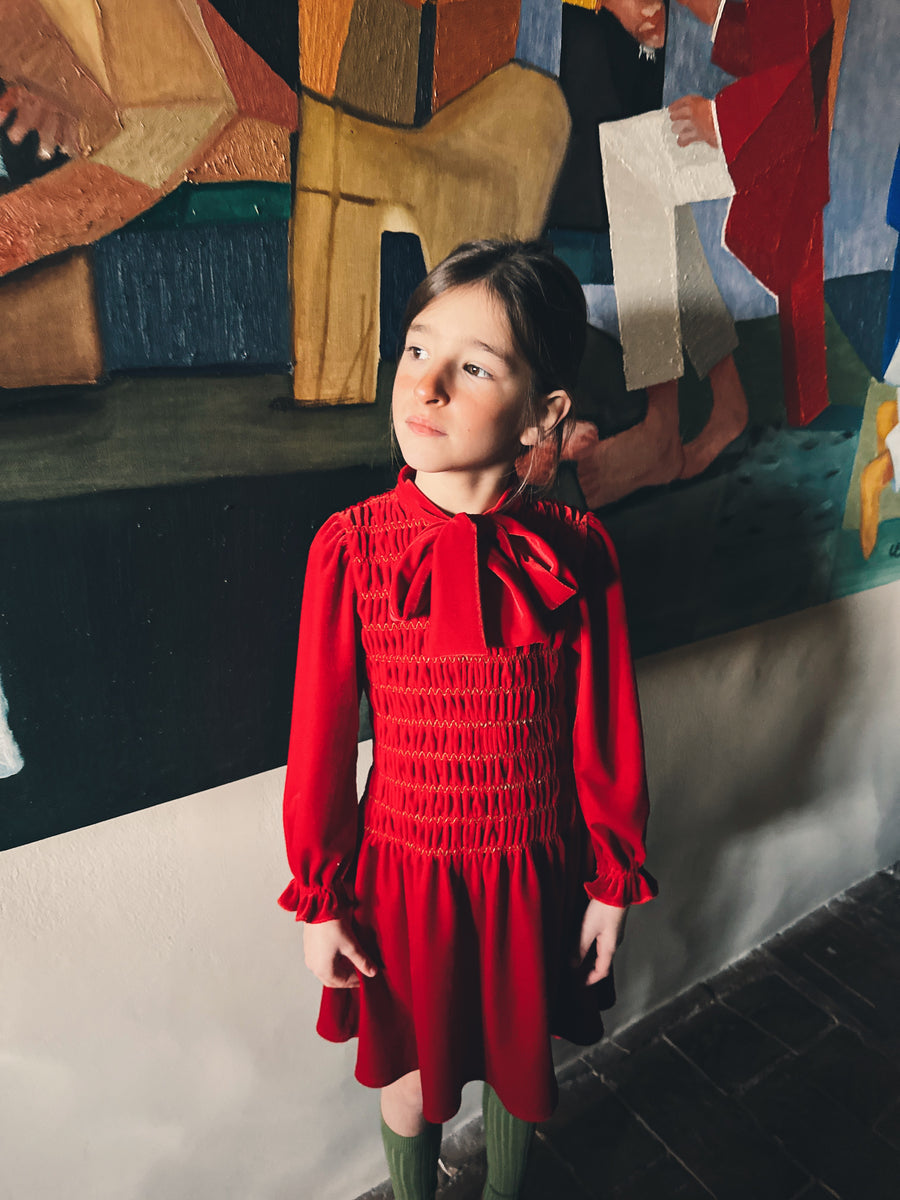 Vestido Gomas Terciopelo Rojo