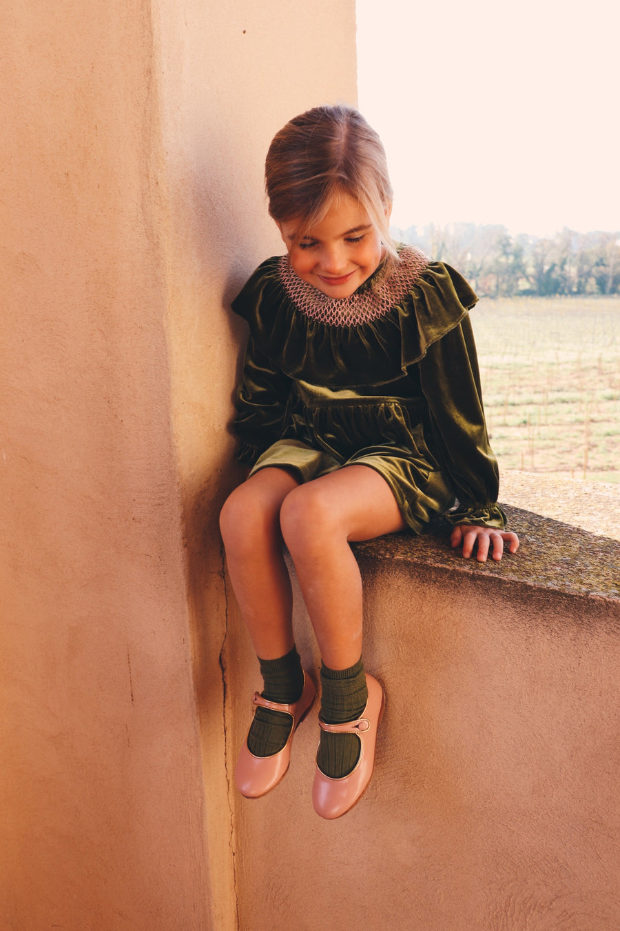 Vestido Smock Terciopelo Verde