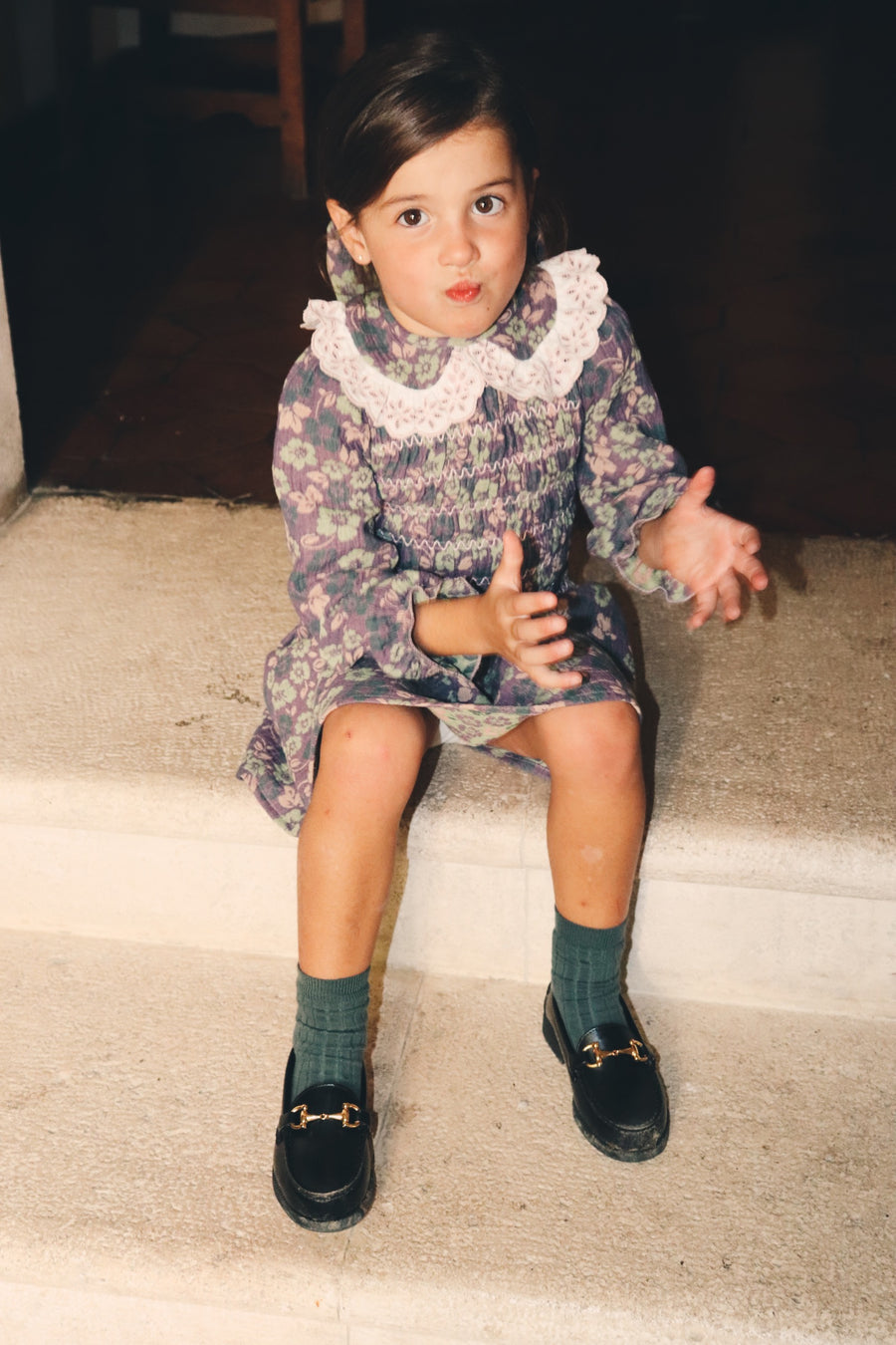 Vestido Gomas Flores Morado