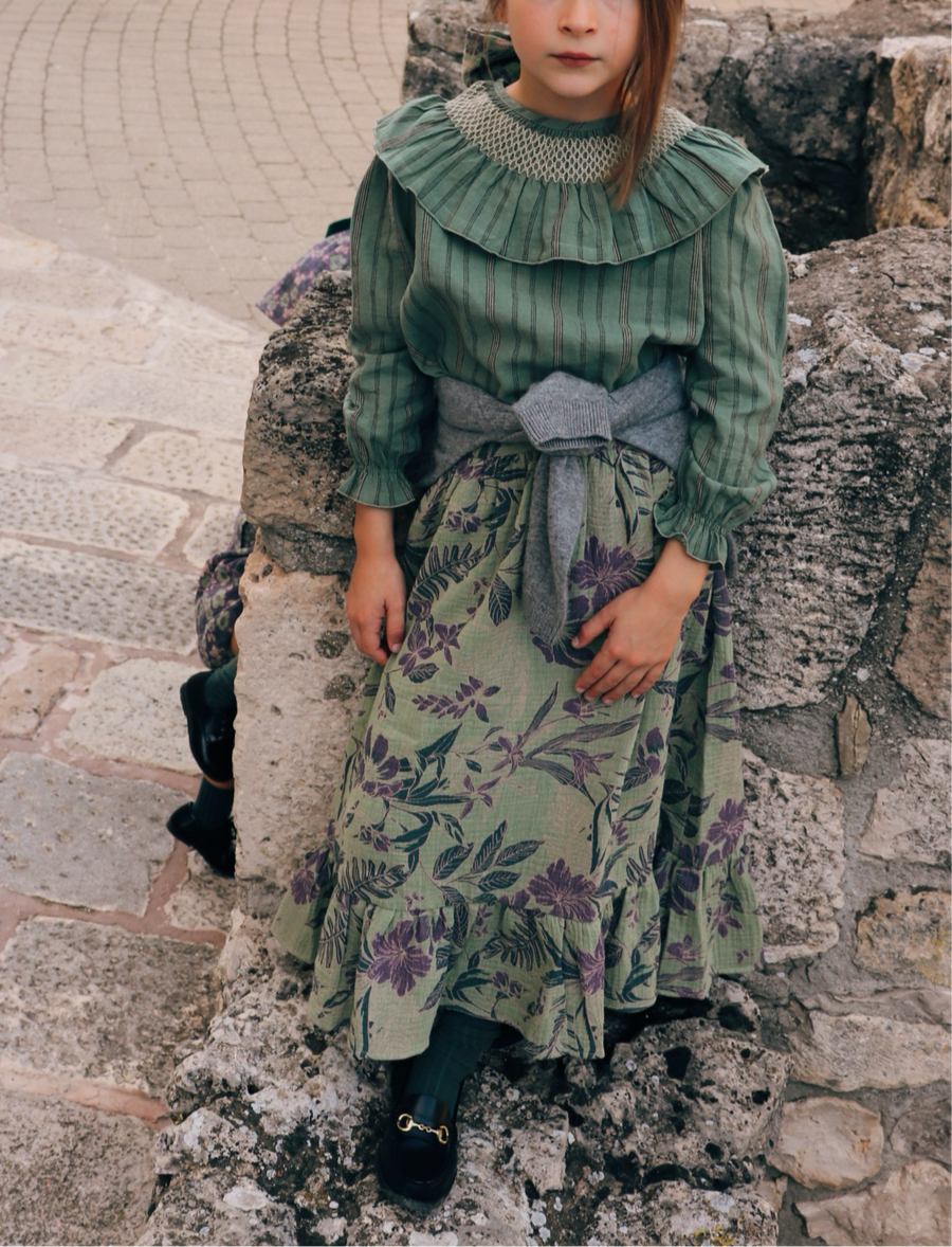 Falda Midi Bambula Flores Verde