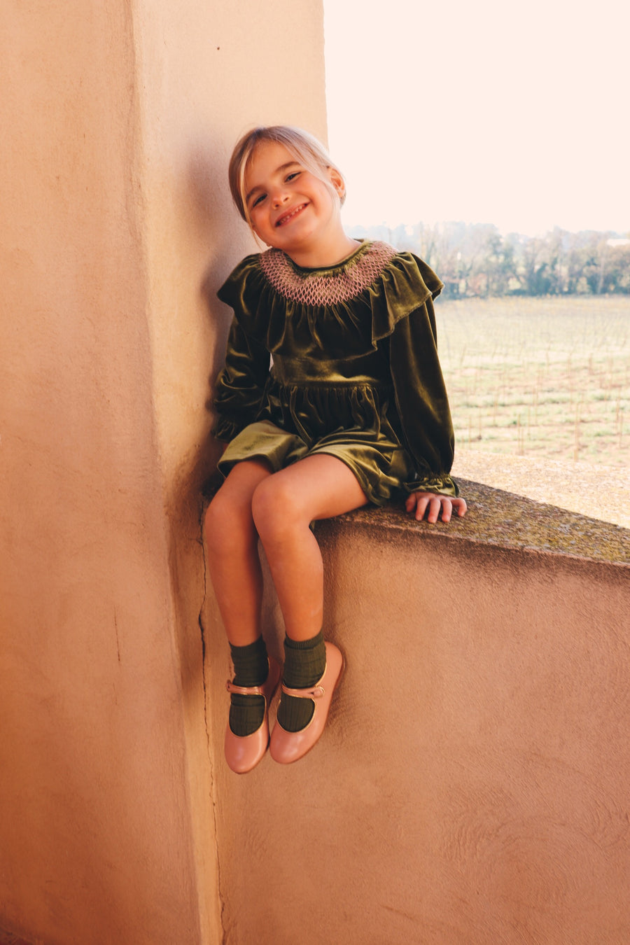 Vestido Smock Terciopelo Verde