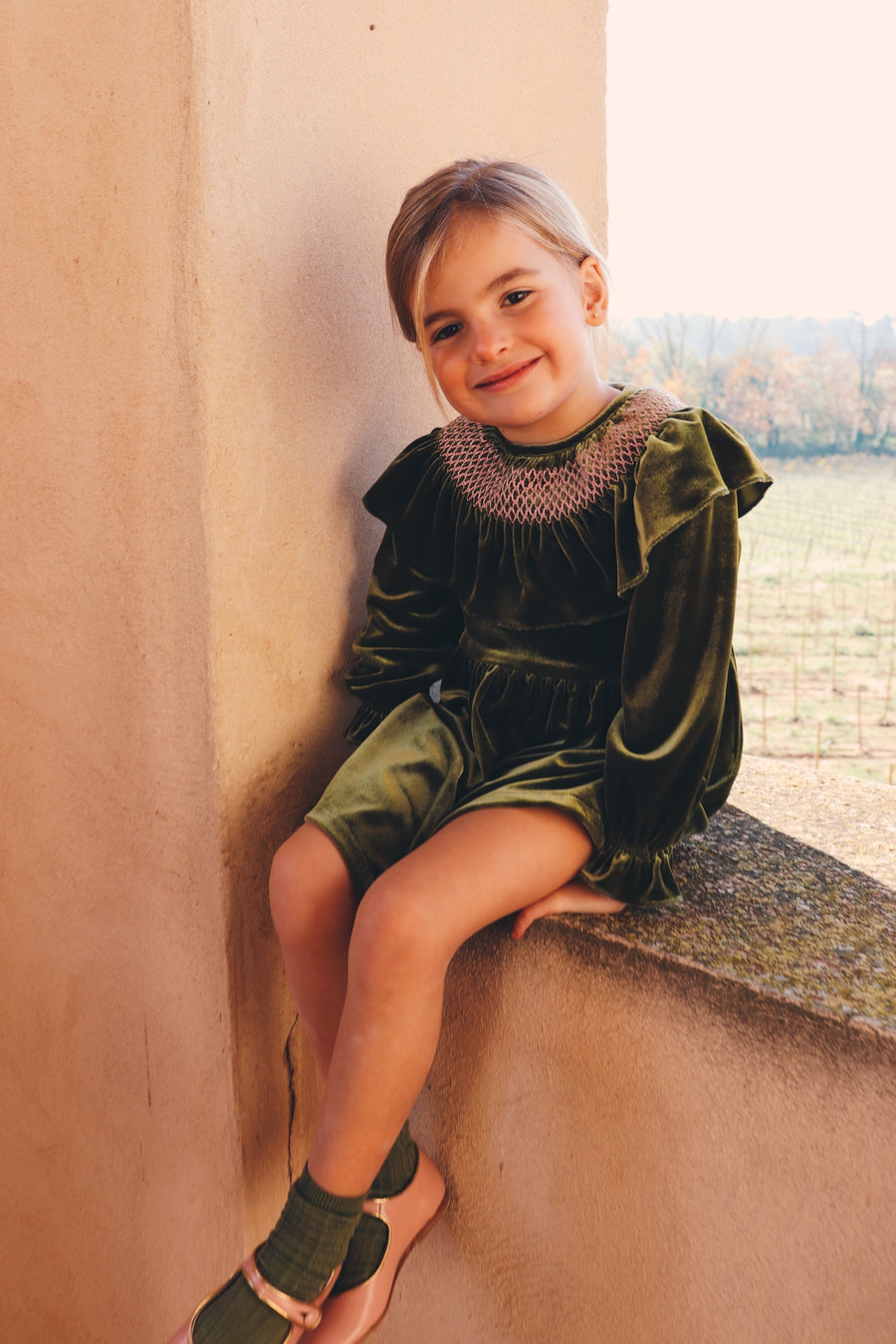 Vestido Smock Terciopelo Verde