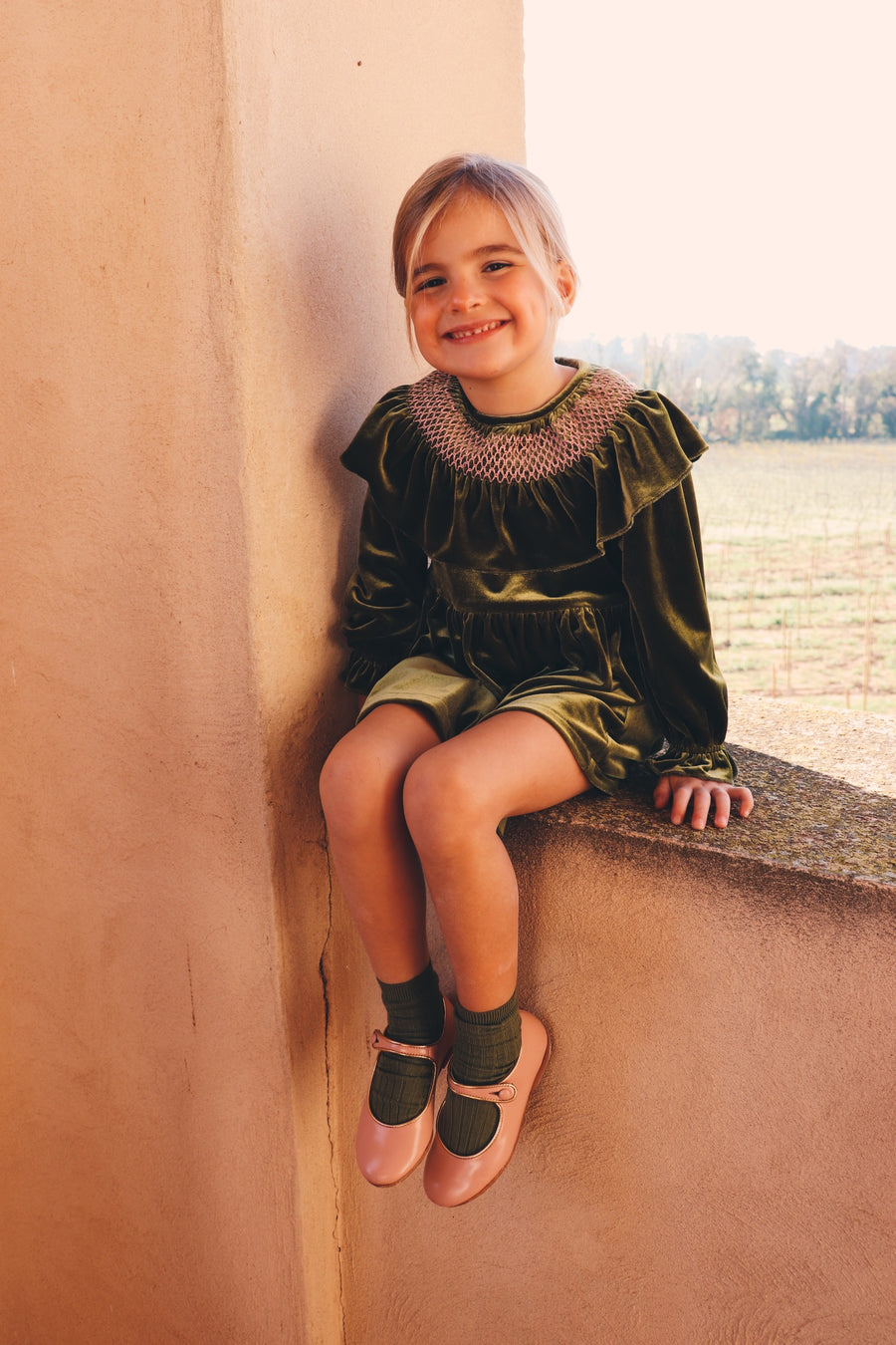 Vestido Smock Terciopelo Verde